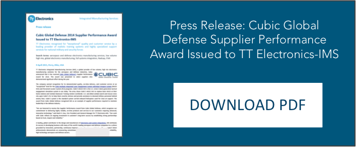 Cubic Global Defense Supplier Performance Award Issued to TT Electronics